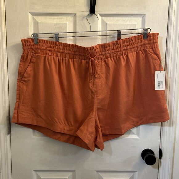NWT A New Day Shorts Womens 3X Plus Size Orange Drawstring Linen Rayon - Picture 1 of 16